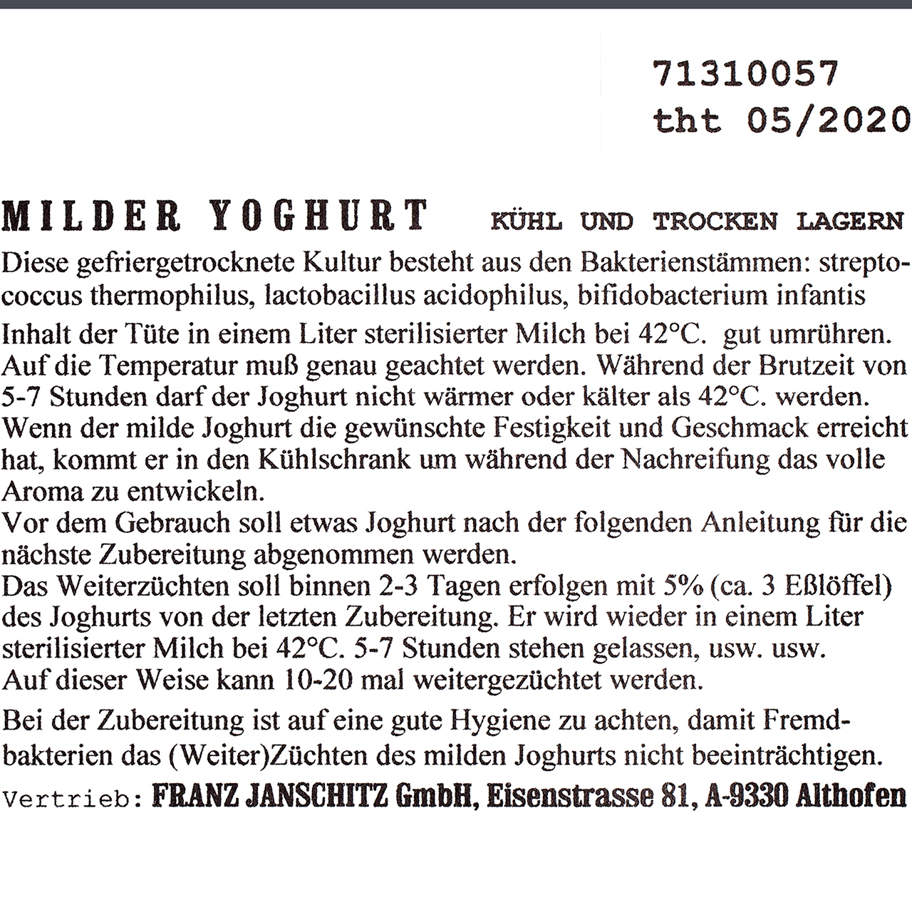 Agrar Webshop - Joghurtkultur mild Fitness - Joghurts herstellen