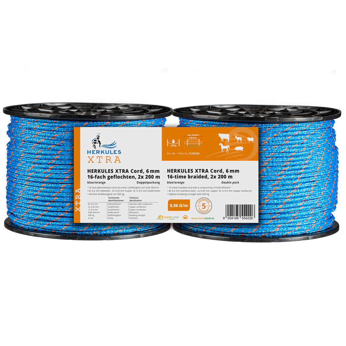 Herkules XTra Cord 6mm, Doppelpackung, 16-fach geflochten, 2x200m