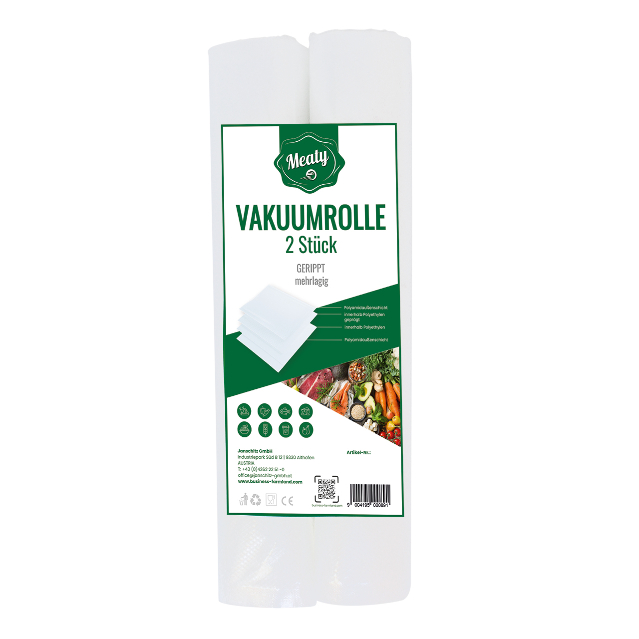 Meaty Vakuumrolle 600 x 30cm,  gerippt 105 My, 2 Stk/Pkg